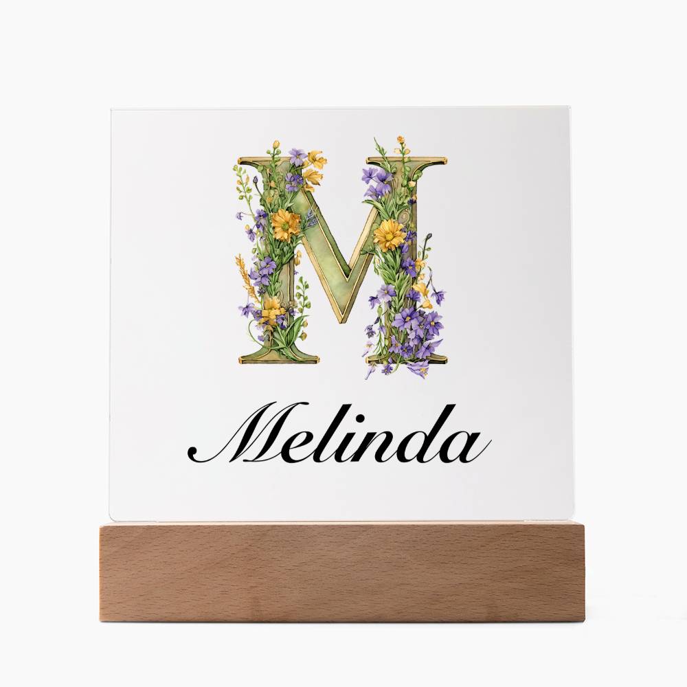 Melinda (Lavender Flowers) - Square Acrylic Plaque With LED Base