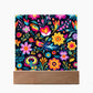 Mexican Floral Fiesta Pattern 055 - Square Acrylic Plaque With LED Base