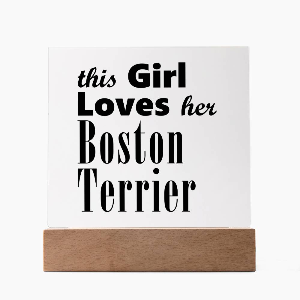 Boston Terrier - Square Acrylic Plaque With LED Base