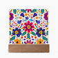 Mexican Floral Fiesta Pattern 067 - Square Acrylic Plaque With LED Base