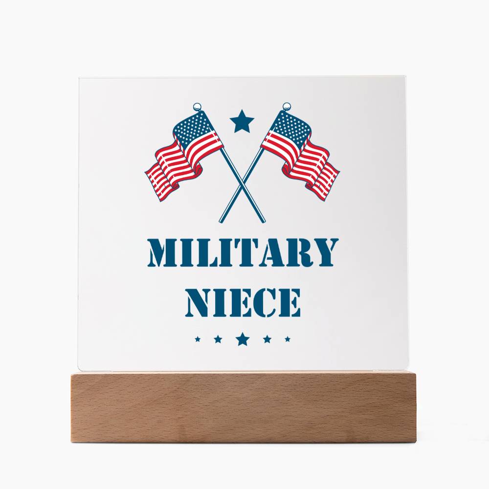 Military Niece - Square Acrylic Plaque With LED Base