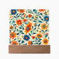 Mexican Floral Fiesta Pattern 012 - Square Acrylic Plaque With LED Base