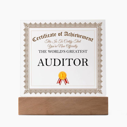 World's Greatest Auditor - Square Acrylic Plaque With LED Base