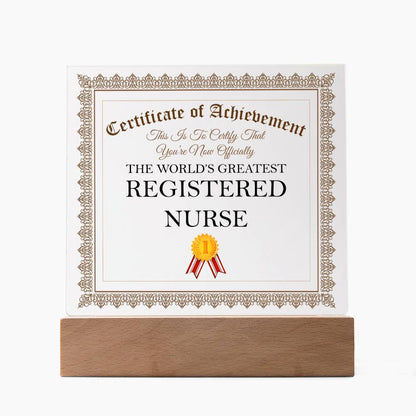 World's Greatest Registered Nurse - Square Acrylic Plaque With LED Base