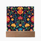 Mexican Floral Fiesta Pattern 063 - Square Acrylic Plaque With LED Base