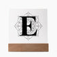 Magnolia Mandala Alphabet Letter E - Square Acrylic Plaque With LED Base