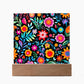 Mexican Floral Fiesta Pattern 060 - Square Acrylic Plaque With LED Base