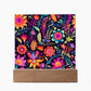 Mexican Floral Fiesta Pattern 059 - Square Acrylic Plaque With LED Base