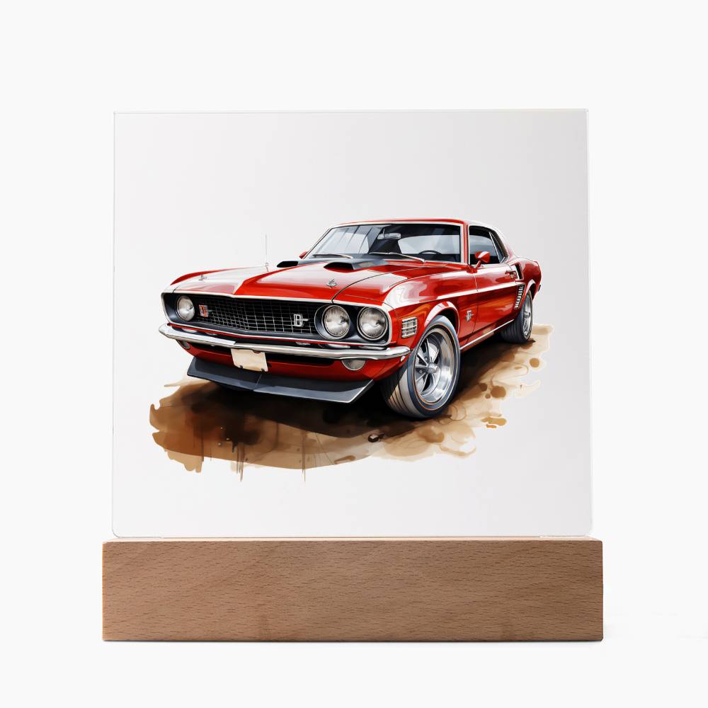 Muscle Car 07 - Square Acrylic Plaque With LED Base