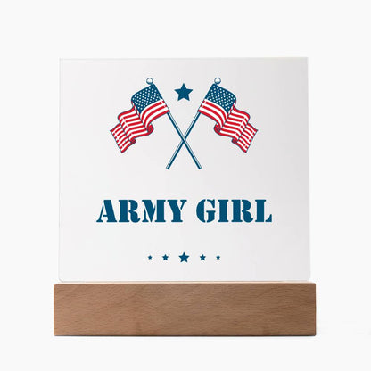 Army Girl - Square Acrylic Plaque With LED Base