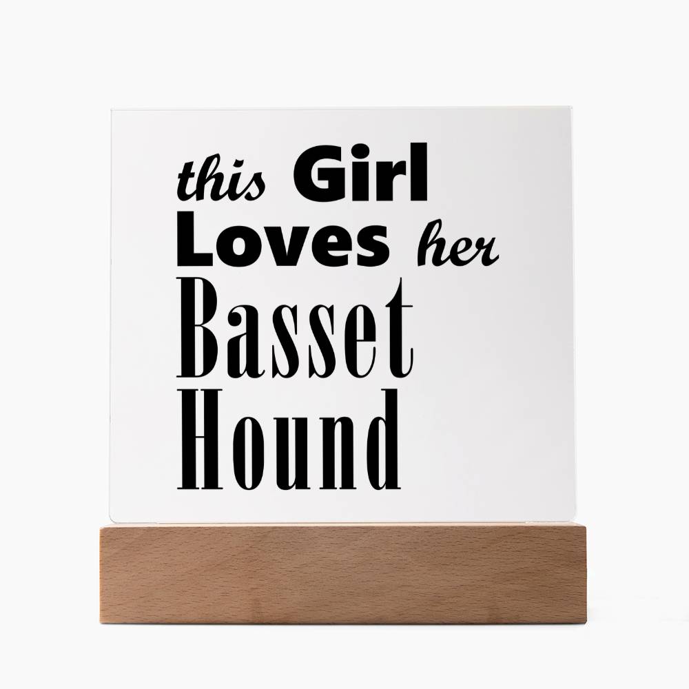 Basset Hound - Square Acrylic Plaque With LED Base