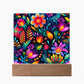 Mexican Floral Fiesta Pattern 056 - Square Acrylic Plaque With LED Base
