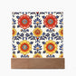 Mexican Floral Fiesta Pattern 044 - Square Acrylic Plaque With LED Base