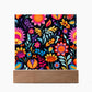 Mexican Floral Fiesta Pattern 058 - Square Acrylic Plaque With LED Base