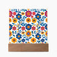 Mexican Floral Fiesta Pattern 002 - Square Acrylic Plaque With LED Base