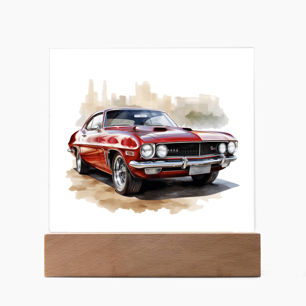 Muscle Car 06 - Square Acrylic Plaque With LED Base