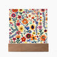 Mexican Floral Fiesta Pattern 011 - Square Acrylic Plaque With LED Base