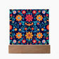 Mexican Floral Fiesta Pattern 071 - Square Acrylic Plaque With LED Base