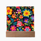 Mexican Floral Fiesta Pattern 030 - Square Acrylic Plaque With LED Base
