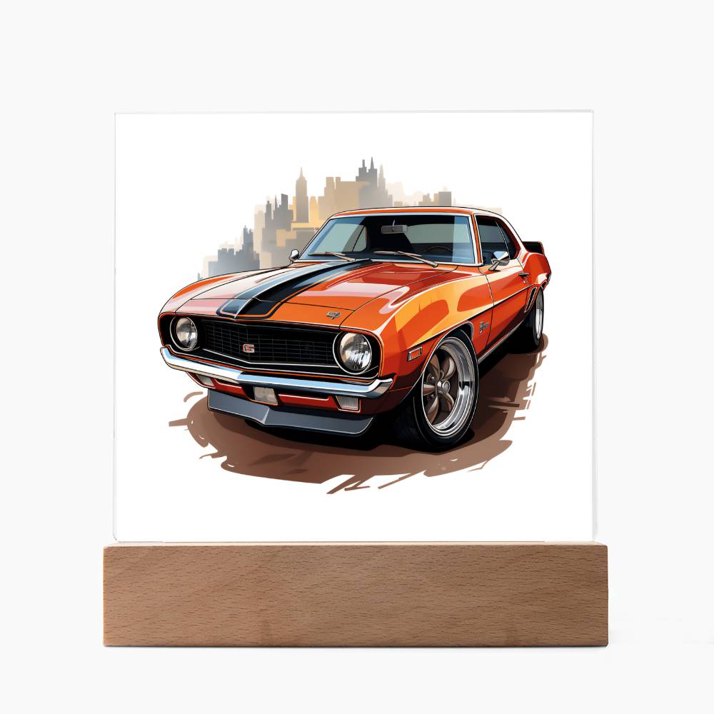 Muscle Car 08 - Square Acrylic Plaque With LED Base