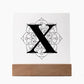 Magnolia Mandala Alphabet Letter X - Square Acrylic Plaque With LED Base