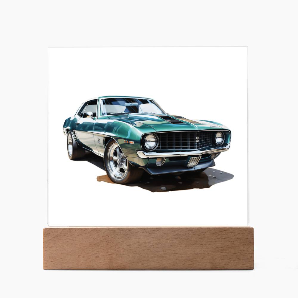 Muscle Car 09 - Square Acrylic Plaque With LED Base