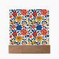 Mexican Floral Fiesta Pattern 042 - Square Acrylic Plaque With LED Base