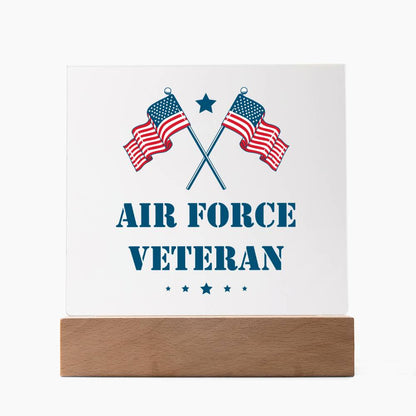 Air Force Veteran - Square Acrylic Plaque With LED Base