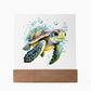 Cute Sea Turtle 004 - Square Acrylic Plaque With LED Base