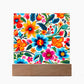 Mexican Floral Fiesta Pattern 050 - Square Acrylic Plaque With LED Base