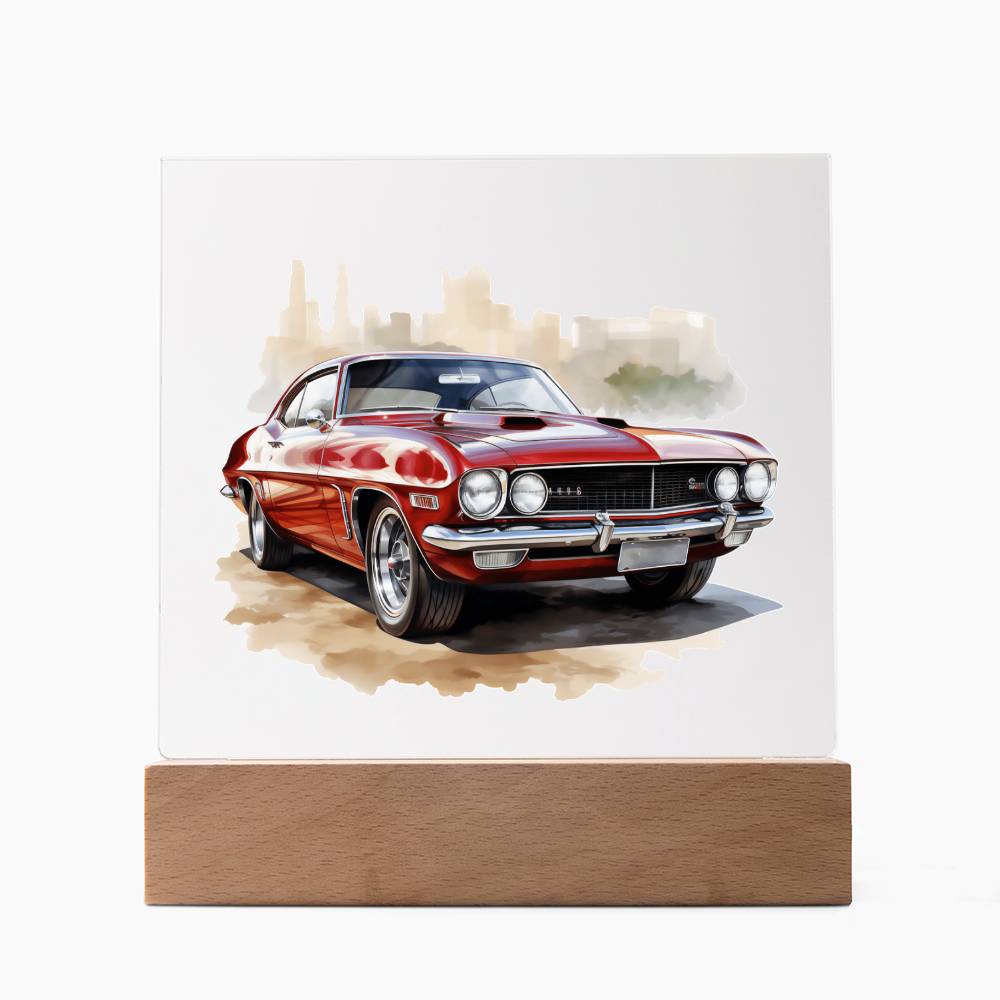 Muscle Car 06 - Square Acrylic Plaque With LED Base