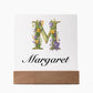 Margaret (Lavender Flowers) - Square Acrylic Plaque With LED Base