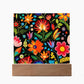 Mexican Floral Fiesta Pattern 039 - Square Acrylic Plaque With LED Base
