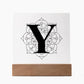 Magnolia Mandala Alphabet Letter Y - Square Acrylic Plaque With LED Base