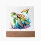 Cute Sea Turtle 008 - Square Acrylic Plaque With LED Base
