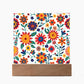 Mexican Floral Fiesta Pattern 026 - Square Acrylic Plaque With LED Base