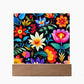 Mexican Floral Fiesta Pattern 036 - Square Acrylic Plaque With LED Base