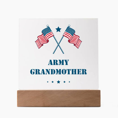 Army Grandmother - Square Acrylic Plaque With LED Base