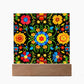 Mexican Floral Fiesta Pattern 061 - Square Acrylic Plaque With LED Base