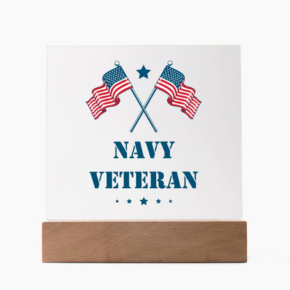 Navy Veteran - Square Acrylic Plaque With LED Base
