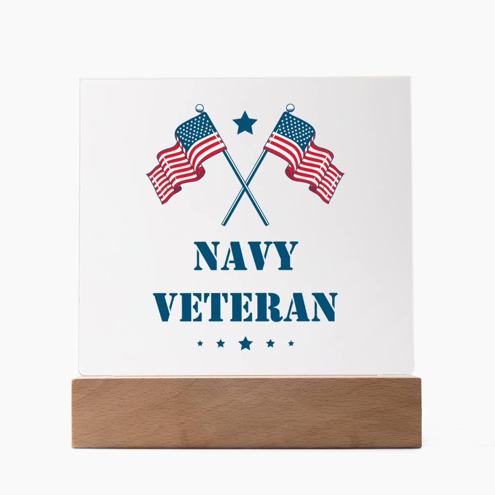 Navy Veteran - Square Acrylic Plaque With LED Base