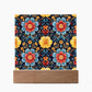 Mexican Floral Fiesta Pattern 046 - Square Acrylic Plaque With LED Base