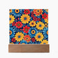 Mexican Floral Fiesta Pattern 045 - Square Acrylic Plaque With LED Base