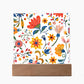 Mexican Floral Fiesta Pattern 019 - Square Acrylic Plaque With LED Base