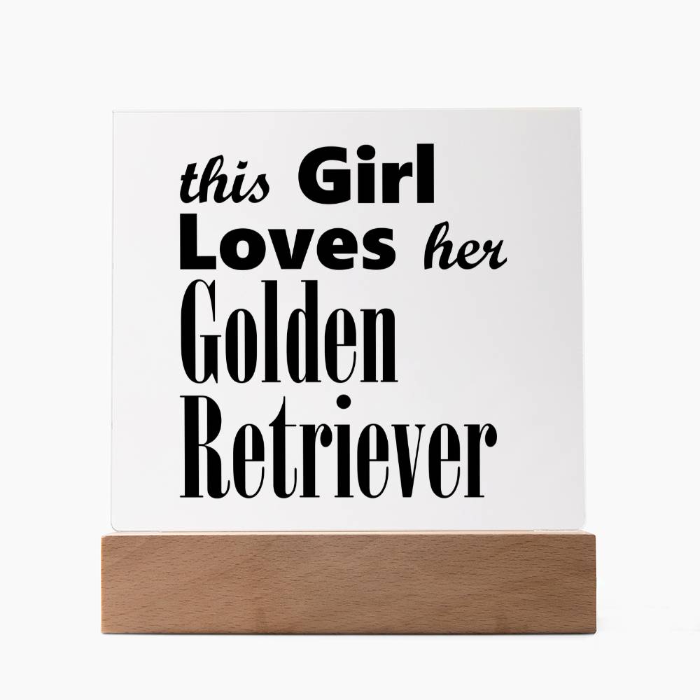 Golden Retriever - Square Acrylic Plaque With LED Base