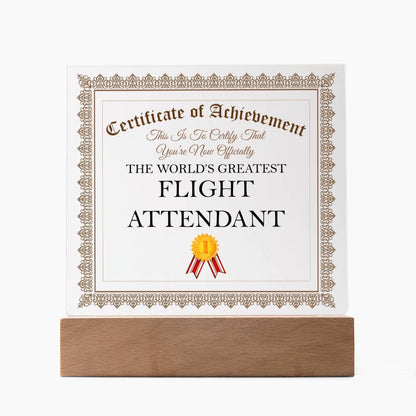 World's Greatest Flight Attendant - Square Acrylic Plaque With LED Base