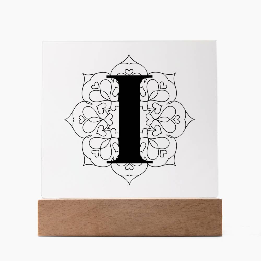 Magnolia Mandala Alphabet Letter I - Square Acrylic Plaque With LED Base