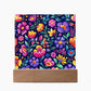 Mexican Floral Fiesta Pattern 065 - Square Acrylic Plaque With LED Base