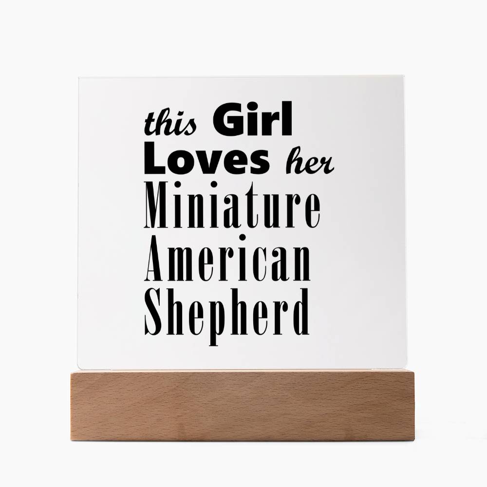 Miniature American Shepherd - Square Acrylic Plaque With LED Base