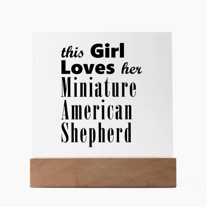Miniature American Shepherd - Square Acrylic Plaque With LED Base